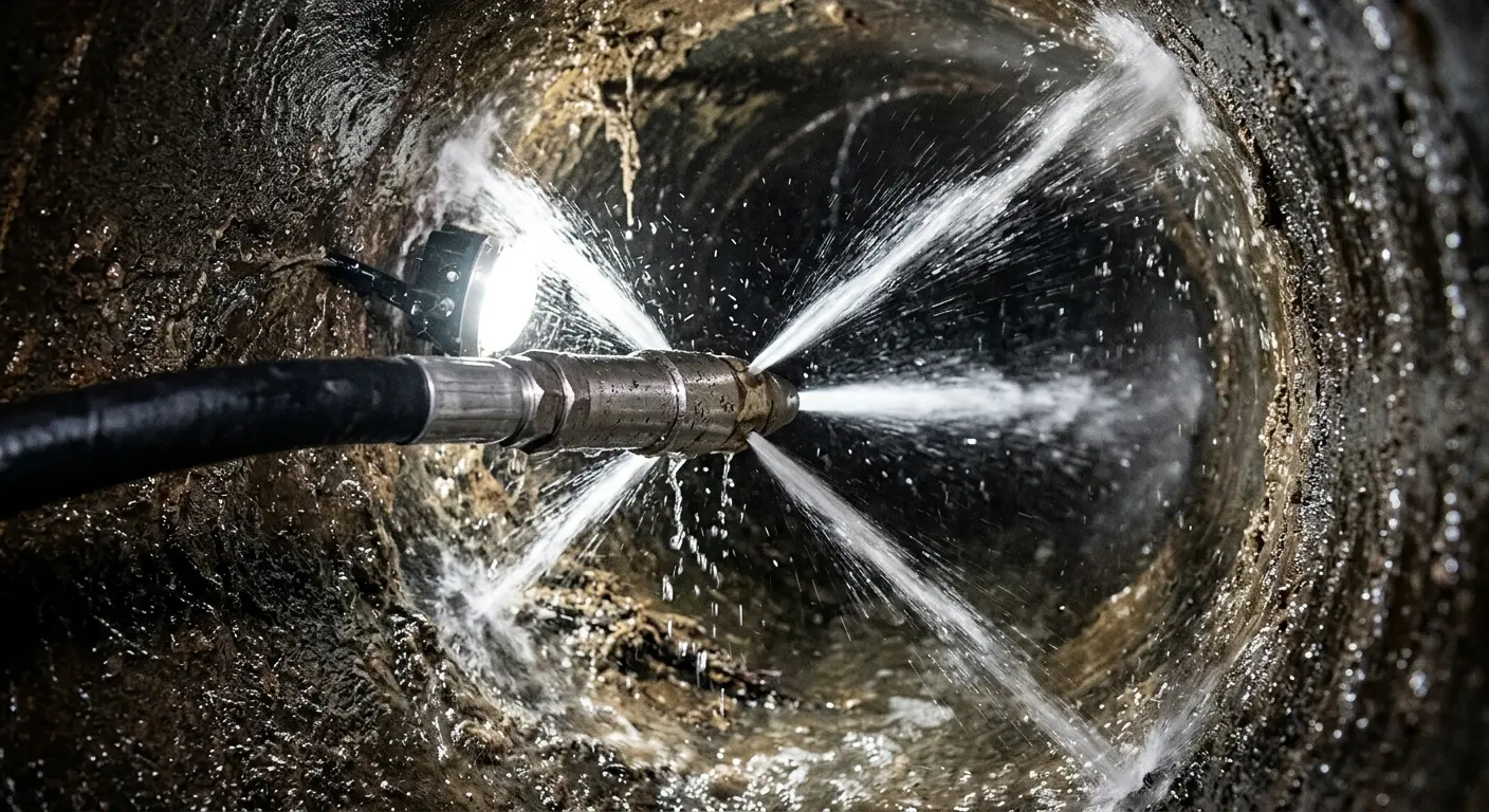 High-pressure hydro jetting nozzle cleaning sewer pipe for Trenchless Sewer Repair in Tyrone